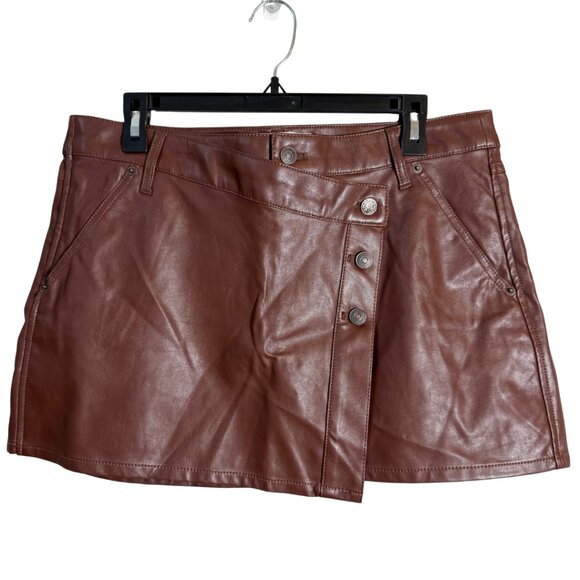 We The Free Free People Wynne Faux Leather Mini Skirt Women's 31 Brown Vegan NWT - Picture 3 of 11